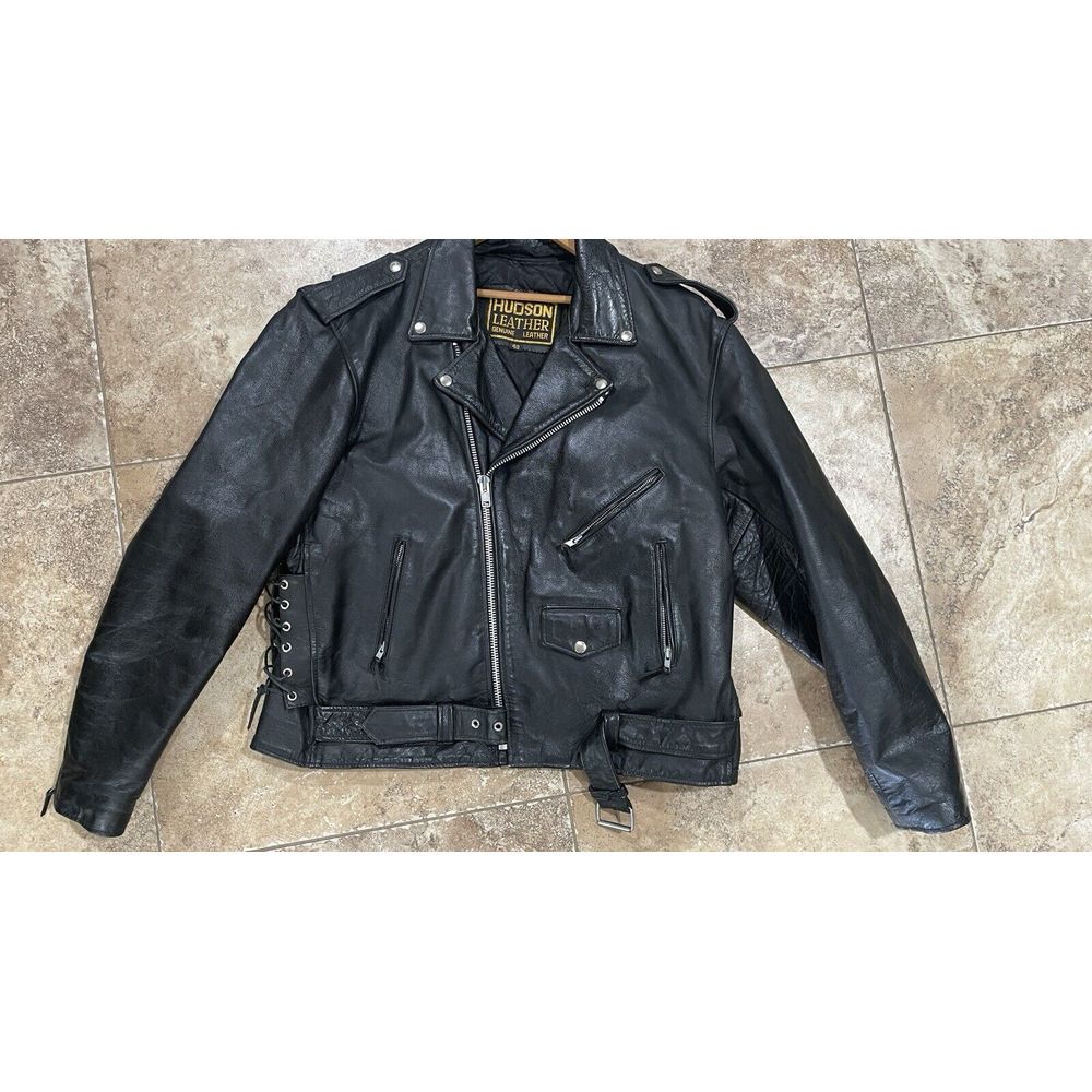 Vintage Hudson Leather Mens‎ belted motorcycle biker leather jacket size 48